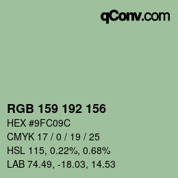 颜色代码: RGB 159 192 156 | qconv.com