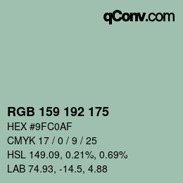 Color code: RGB 159 192 175 | qconv.com