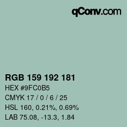 Color code: RGB 159 192 181 | qconv.com