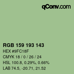 Color code: RGB 159 193 143 | qconv.com