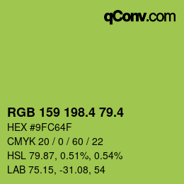 カラーコード: RGB 159 198.4 79.4 | qconv.com