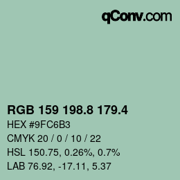 カラーコード: RGB 159 198.8 179.4 | qconv.com