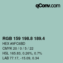カラーコード: RGB 159 198.8 189.4 | qconv.com