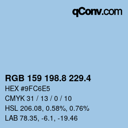 カラーコード: RGB 159 198.8 229.4 | qconv.com