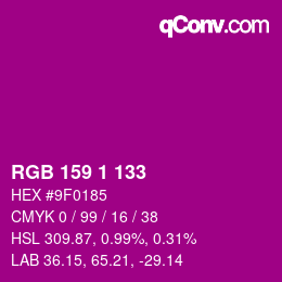 カラーコード: RGB 159 1 133 | qconv.com