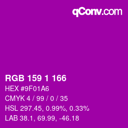 カラーコード: RGB 159 1 166 | qconv.com