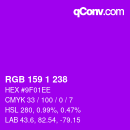 Color code: RGB 159 1 238 | qconv.com