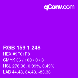 Color code: RGB 159 1 248 | qconv.com