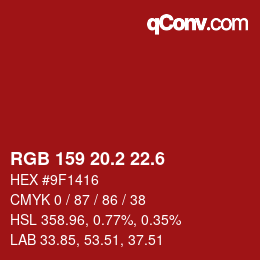 カラーコード: RGB 159 20.2 22.6 | qconv.com