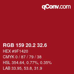 カラーコード: RGB 159 20.2 32.6 | qconv.com