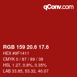 カラーコード: RGB 159 20.6 17.6 | qconv.com