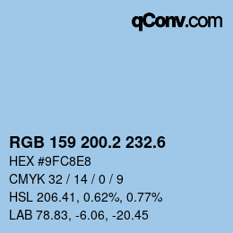 カラーコード: RGB 159 200.2 232.6 | qconv.com