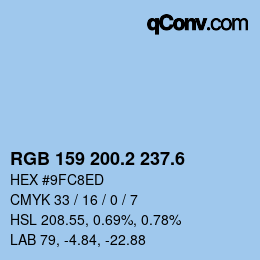カラーコード: RGB 159 200.2 237.6 | qconv.com
