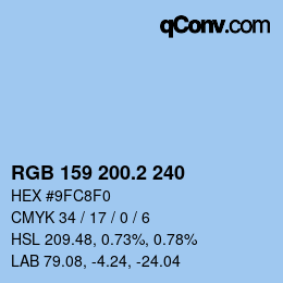 カラーコード: RGB 159 200.2 240 | qconv.com