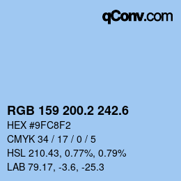 カラーコード: RGB 159 200.2 242.6 | qconv.com