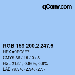 カラーコード: RGB 159 200.2 247.6 | qconv.com
