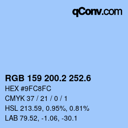 カラーコード: RGB 159 200.2 252.6 | qconv.com