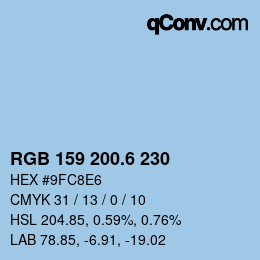 カラーコード: RGB 159 200.6 230 | qconv.com