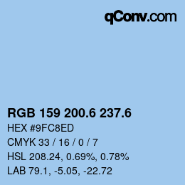 カラーコード: RGB 159 200.6 237.6 | qconv.com