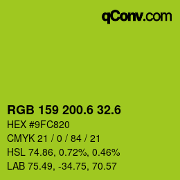 カラーコード: RGB 159 200.6 32.6 | qconv.com