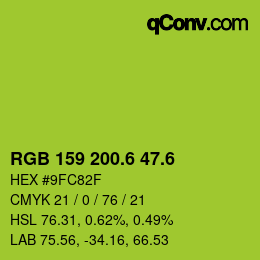 カラーコード: RGB 159 200.6 47.6 | qconv.com