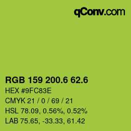 カラーコード: RGB 159 200.6 62.6 | qconv.com