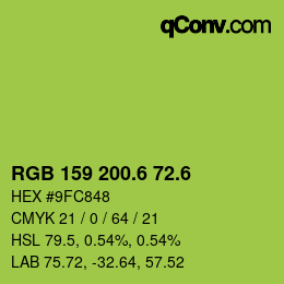カラーコード: RGB 159 200.6 72.6 | qconv.com