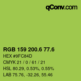 カラーコード: RGB 159 200.6 77.6 | qconv.com