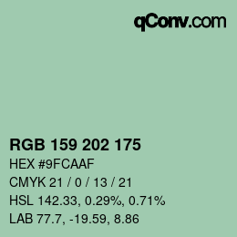 Color code: RGB 159 202 175 | qconv.com