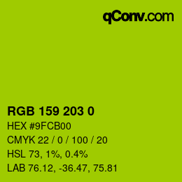 Color code: RGB 159 203 0 | qconv.com