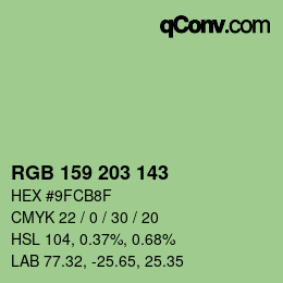 Color code: RGB 159 203 143 | qconv.com