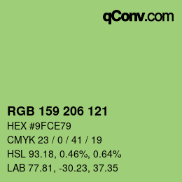 颜色代码: RGB 159 206 121 | qconv.com