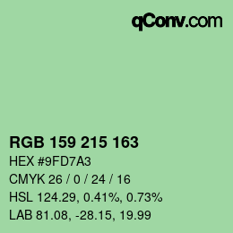 Code couleur: RGB 159 215 163 | qconv.com