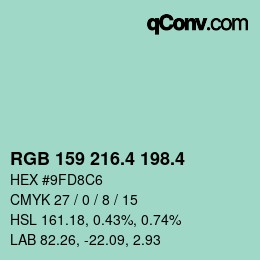カラーコード: RGB 159 216.4 198.4 | qconv.com