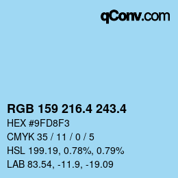 カラーコード: RGB 159 216.4 243.4 | qconv.com