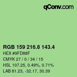 カラーコード: RGB 159 216.8 143.4 | qconv.com