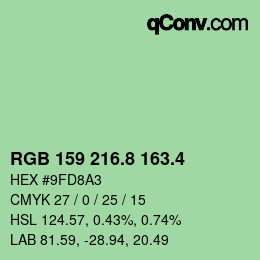 カラーコード: RGB 159 216.8 163.4 | qconv.com