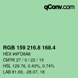 カラーコード: RGB 159 216.8 168.4 | qconv.com