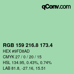 カラーコード: RGB 159 216.8 173.4 | qconv.com