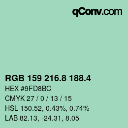 カラーコード: RGB 159 216.8 188.4 | qconv.com