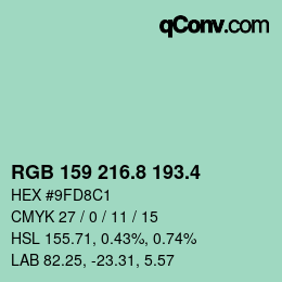 カラーコード: RGB 159 216.8 193.4 | qconv.com
