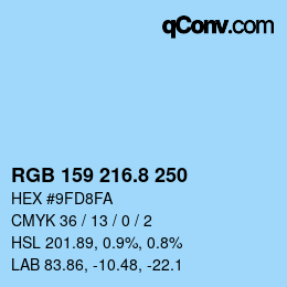 カラーコード: RGB 159 216.8 250 | qconv.com