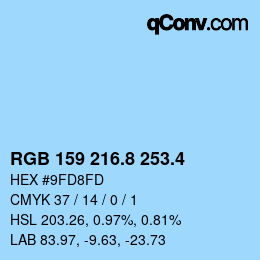 カラーコード: RGB 159 216.8 253.4 | qconv.com