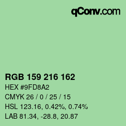 Color code: RGB 159 216 162 | qconv.com