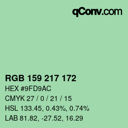 カラーコード: RGB 159 217 172 | qconv.com