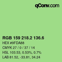 カラーコード: RGB 159 218.2 136.6 | qconv.com
