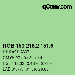 カラーコード: RGB 159 218.2 151.6 | qconv.com