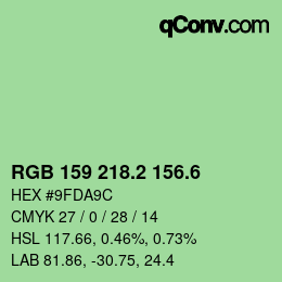 カラーコード: RGB 159 218.2 156.6 | qconv.com