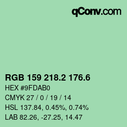 カラーコード: RGB 159 218.2 176.6 | qconv.com