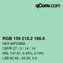 カラーコード: RGB 159 218.2 186.6 | qconv.com